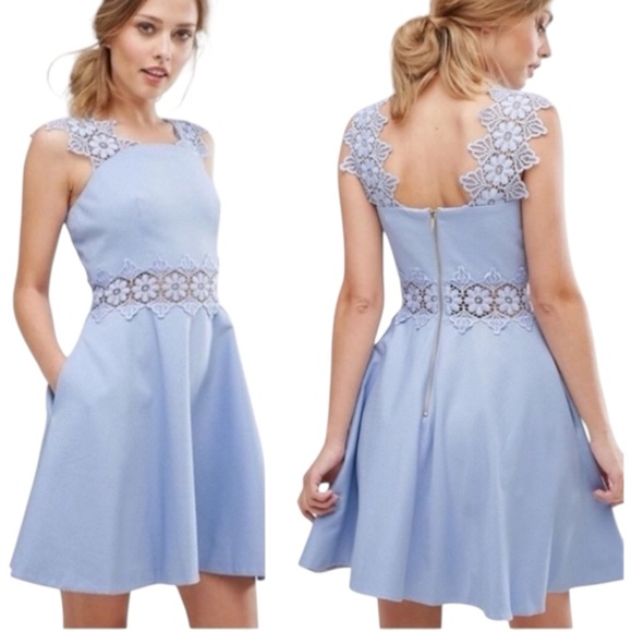 Ted Baker Women’s Size 3 M 8 Cornflower Blue Monaa Lace Trim Fit & Flare Dress